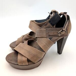 Alberto Fermani Crisscross Platform Heel Sandal Leather Brown Size US10 EU40